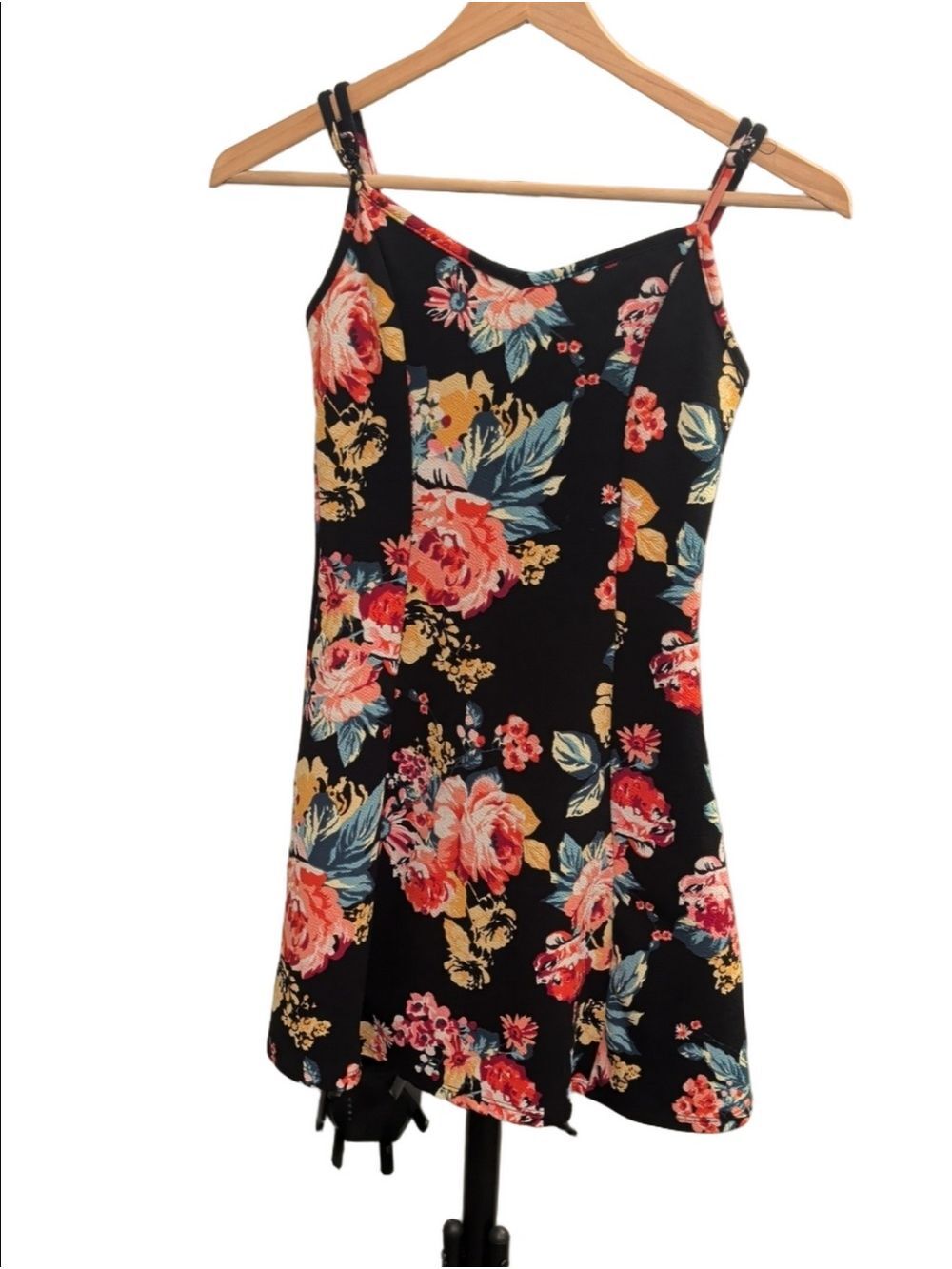 U2B Urban Basics Black Floral Spaghetti Strap Mini Bodycon Dress 90s